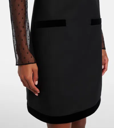 Nina Ricci Bow-detailed Velvet-trimmed Polka-dot Tulle And Wool-gabardine Mini Dress In Black