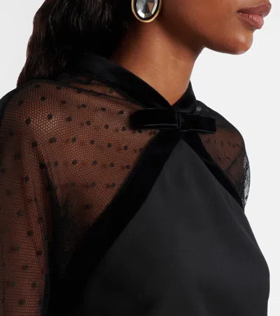 Nina Ricci Bow-detailed Velvet-trimmed Polka-dot Tulle And Wool-gabardine Mini Dress In Black