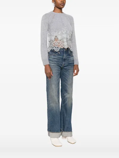 Ermanno Scervino Lace Cashmere Cardigan In Gray