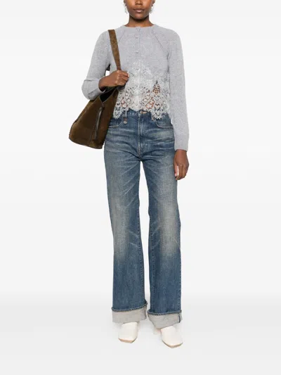Ermanno Scervino Lace Cashmere Cardigan In Gray