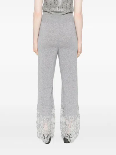 Ermanno Scervino Wide Leg Cashmere Trousers With Lace Trim In Gray