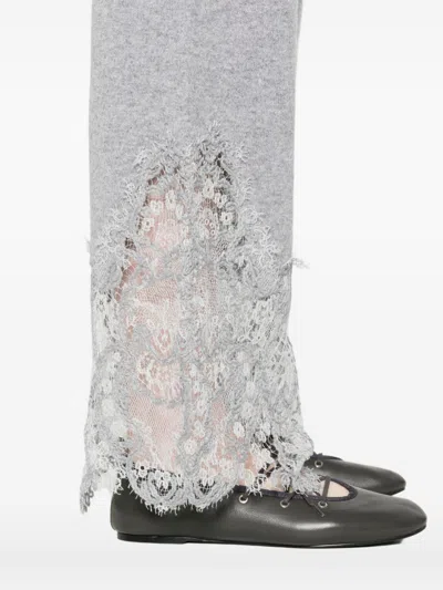 Ermanno Scervino Wide Leg Cashmere Trousers With Lace Trim In Gray