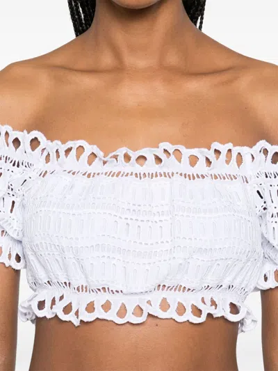 Ermanno Scervino Lace Cotton Cropped Top With Off-the-shoulder Design In White