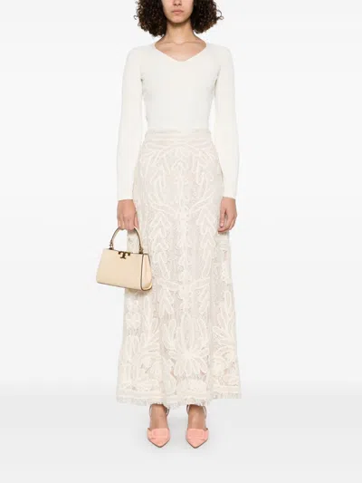 P.a.r.o.s.h Embroidered-detail Flared Maxi Skirt In Neutral