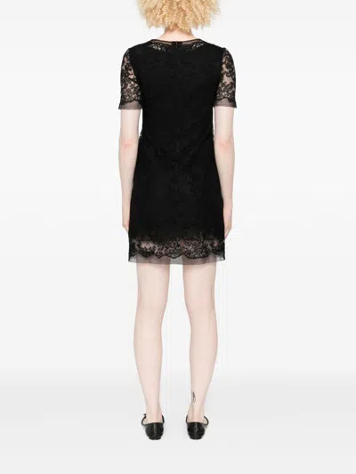 Ermanno Scervino Floral Lace Mini Dress With Sheer Sleeves In Black