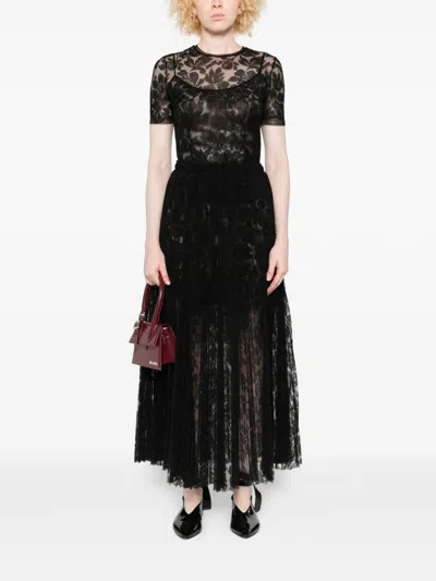 Ermanno Scervino Floral Lace Short Sleeve Top In Black