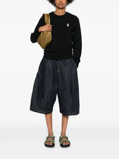 Maison Kitsuné Lady Fox Cotton Crewneck Sweatshirt In Black