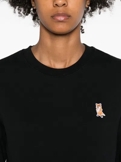 Maison Kitsuné Lady Fox Cotton Crewneck Sweatshirt In Black