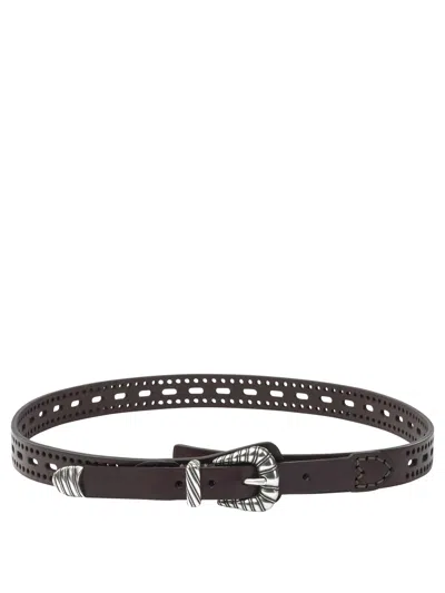 Etro Leather Belt With Perforated Details Belts Brown In Black