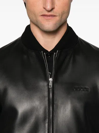 Gucci Nappa Leather And Knitted Bomber Jacket In Black