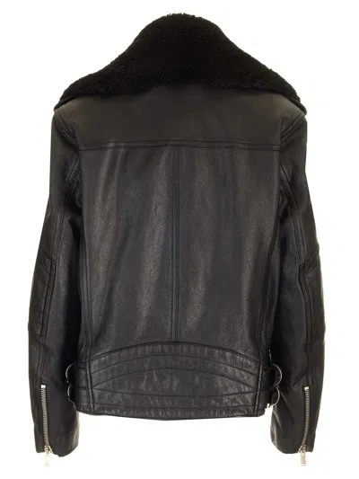 Saint Laurent Leather Biker Jacket Jackets Black In Black