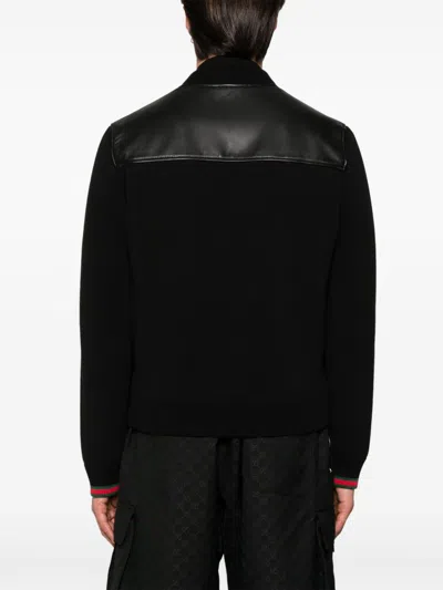 Gucci Nappa Leather And Knitted Bomber Jacket In Black