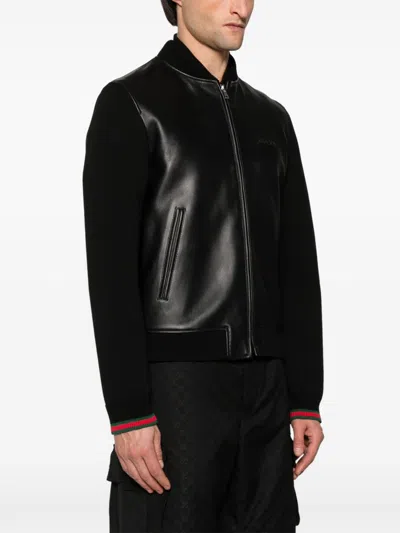 Gucci Nappa Leather And Knitted Bomber Jacket In Black