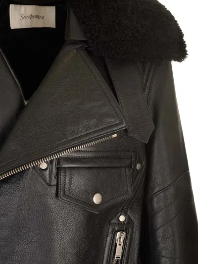 Saint Laurent Leather Biker Jacket Jackets Black In Black