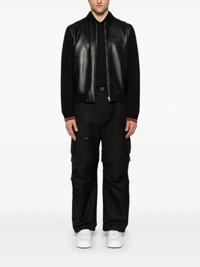 Gucci Nappa Leather And Knitted Bomber Jacket In Black