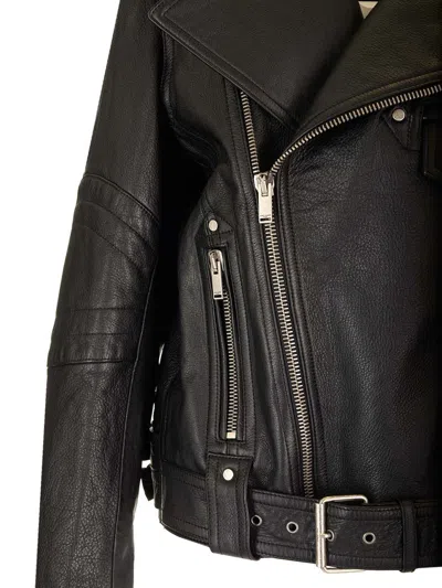 Saint Laurent Leather Biker Jacket Jackets Black In Black