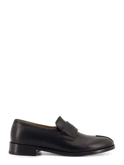 Mm6 Maison Margiela Refined Black Leather Loafers With Embossed Strap Detail In White