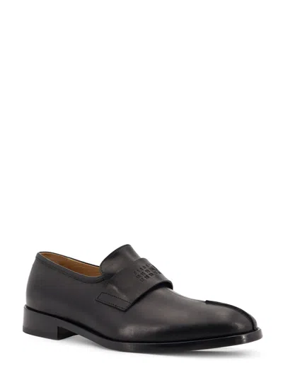 Mm6 Maison Margiela Refined Black Leather Loafers With Embossed Strap Detail In White