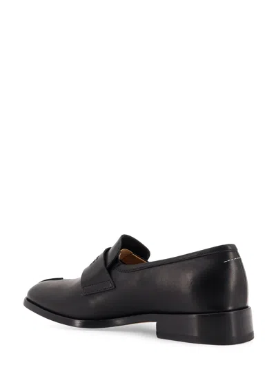 Mm6 Maison Margiela Refined Black Leather Loafers With Embossed Strap Detail In White