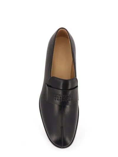 Mm6 Maison Margiela Refined Black Leather Loafers With Embossed Strap Detail In White