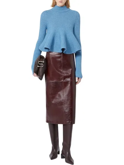 Sportmax Leather High Waist Pencil Skirt In Black