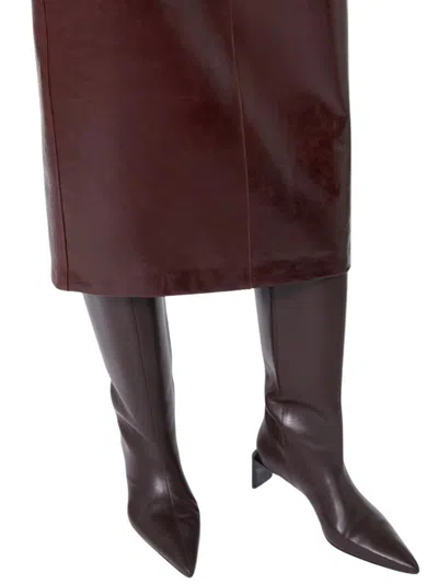 Sportmax Leather High Waist Pencil Skirt In Black