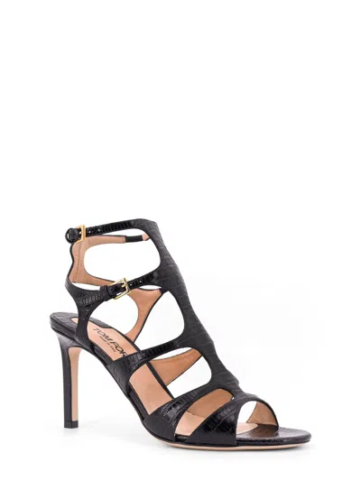 Tom Ford Leather Sandals With Croco Effect In Black
