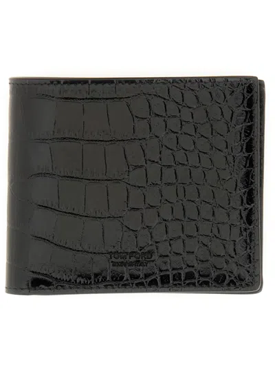 Tom Ford Textured Leather Bifold Wallet With Crocodile Pattern