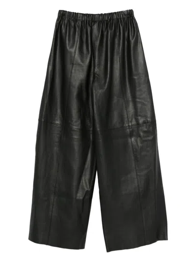Alysi Leather Wide-leg Trousers In Black