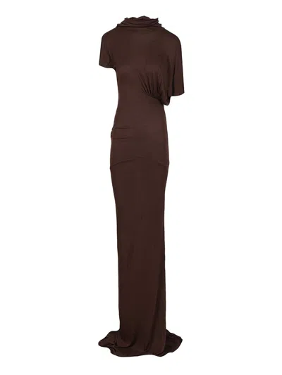 Rick Owens Draped Cowl-neck Maxi Dress In Brown