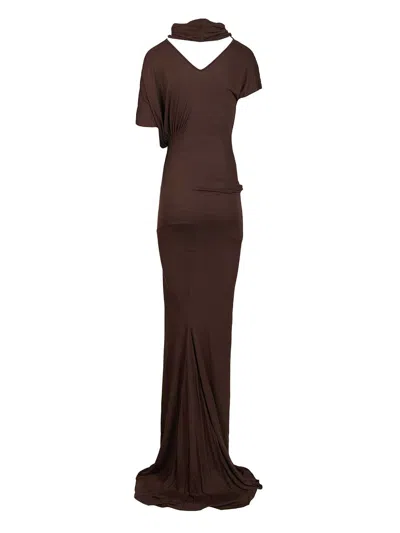 Rick Owens Draped Cowl-neck Maxi Dress In Brown