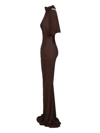 Rick Owens Draped Cowl-neck Maxi Dress In Brown