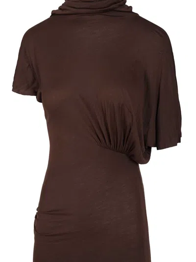 Rick Owens Draped Cowl-neck Maxi Dress In Brown
