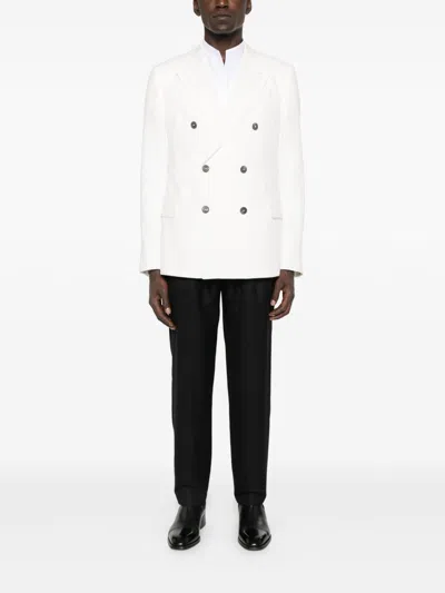 Emporio Armani Double-breasted Blazer Featuring Buttoned Cuffs In White