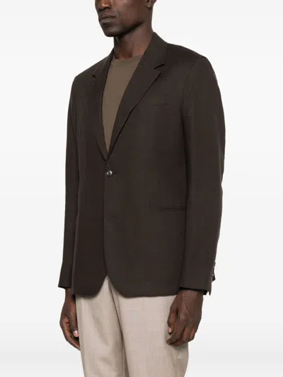 Emporio Armani Linen Single-breasted Jacket In Brown