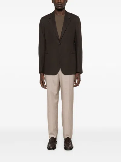 Emporio Armani Linen Single-breasted Jacket In Brown