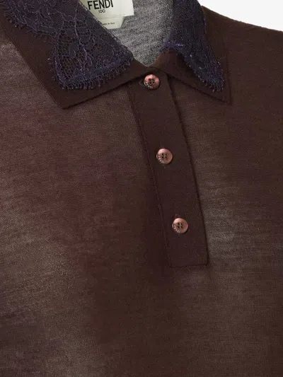 Fendi Lingerie Cashmere And Silk Polo Shirt In Brown