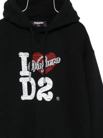 Dsquared2 Cotton Hoodie With Logo And Drawstring In Black