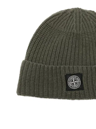 Stone Island Beanie With Compass Patch And Ribbed Cuff