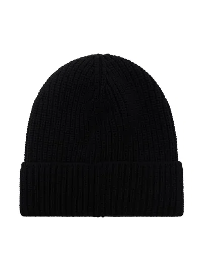 Canada Goose Ribbed Black Merino Wool Toque With Contrast Emblem In Black