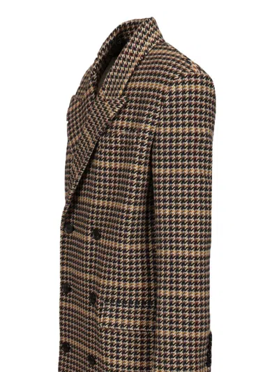 Saint Laurent Long Checked Wool Coat Coats Multicolor In Gray