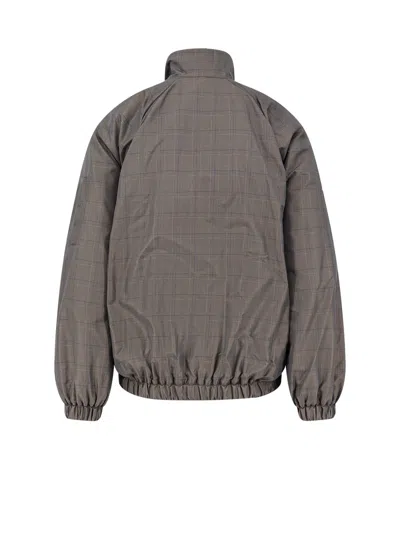 Balenciaga Zipped Jacket With Brown And Blue Checked Motif In Gold