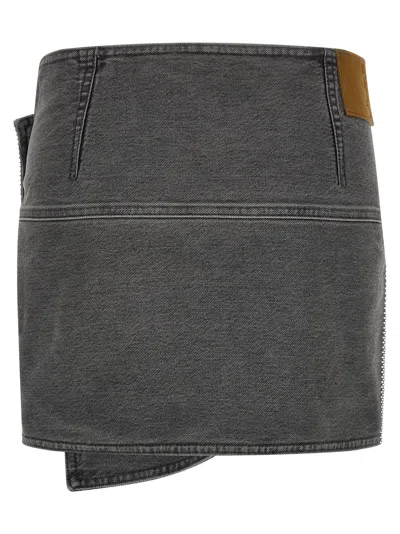 Haikure Asymmetric Metallic Skirt Contrast Patch In Gray