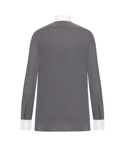 Tom Ford Cotton Shirt With Diamond Print And Contrast White Collar In Gray