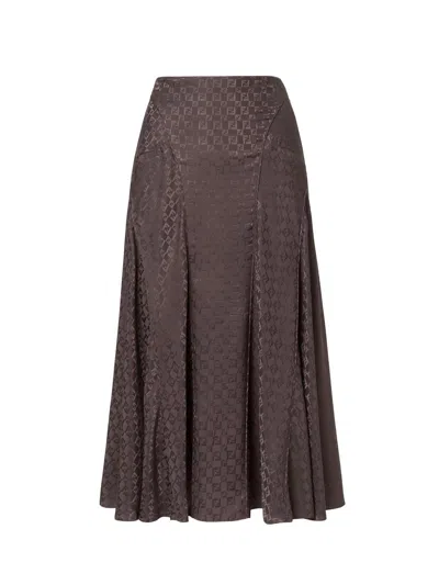 Fendi Women Midi Ff Jacquard Silk Skirt In Brown