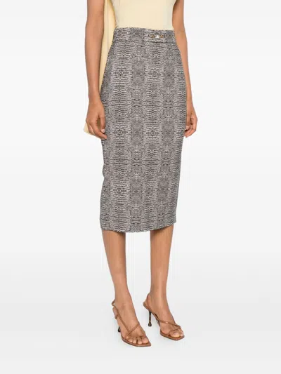 Elisabetta Franchi Python Print Viscose Pencil Skirt Clothing In Gray