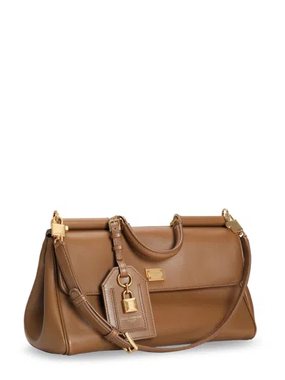Dolce & Gabbana My Sicily Leather Shoulder Bag In Brown