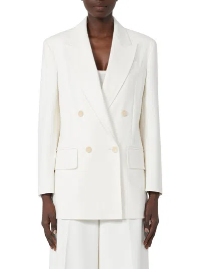 Max Mara Suez Double Cotton Blend Blazer In White