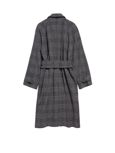 Balenciaga Vintage Checked Wool One Layer Raglan Coat Clothing In Gray