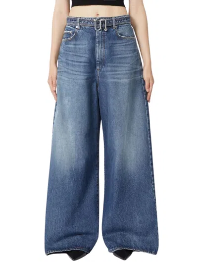 Sportmax Oversized Jeans With Belt - Midnight Blue In Blue